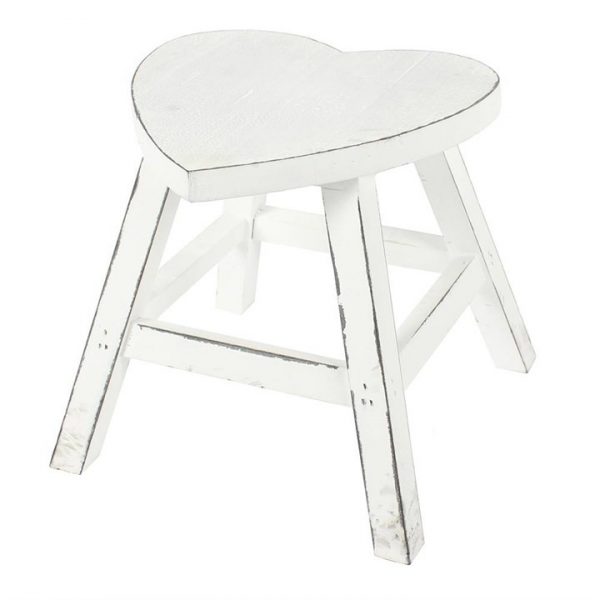 White Shabby Heart Stool 3