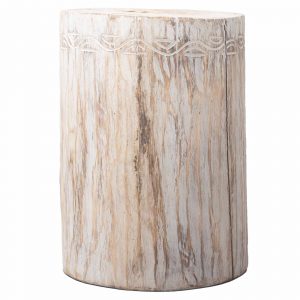 Elegant white wooden stool featuring a beautiful carved design, ideal for enhancing your home decor