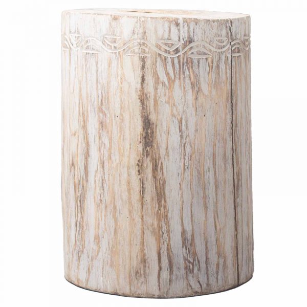Elegant white wooden stool featuring a beautiful carved design, ideal for enhancing your home decor
