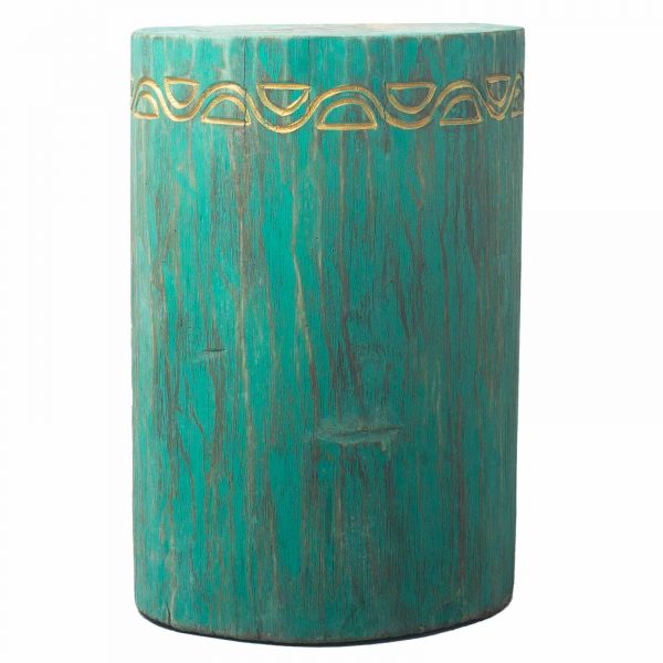 Tribal Stool/Table - Albasia Wood - Turquoise: Add Artisanal Elegance to Your Home Decor
