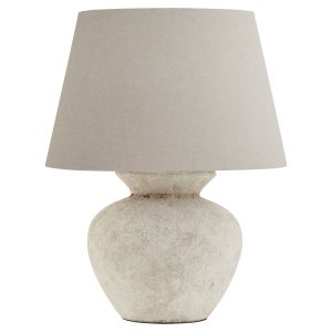 Athena Aged Stone Round Table Lamp With Linen Shade 5