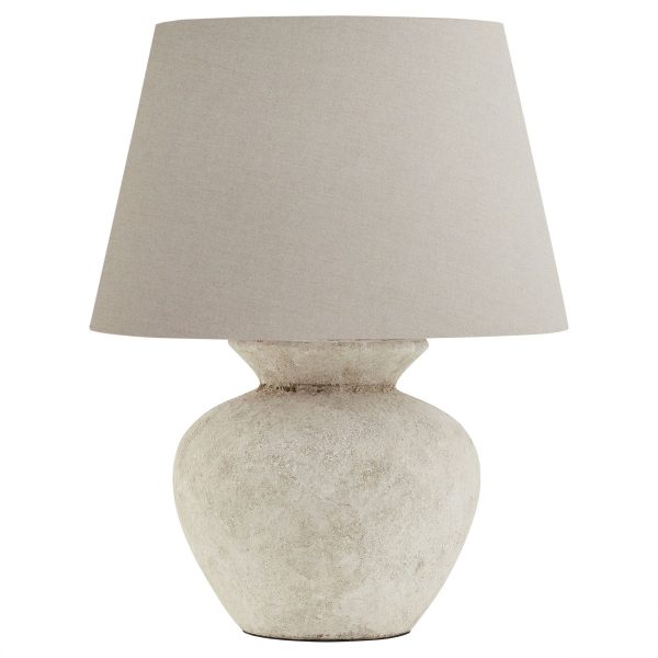 Athena Aged Stone Round Table Lamp With Linen Shade 5