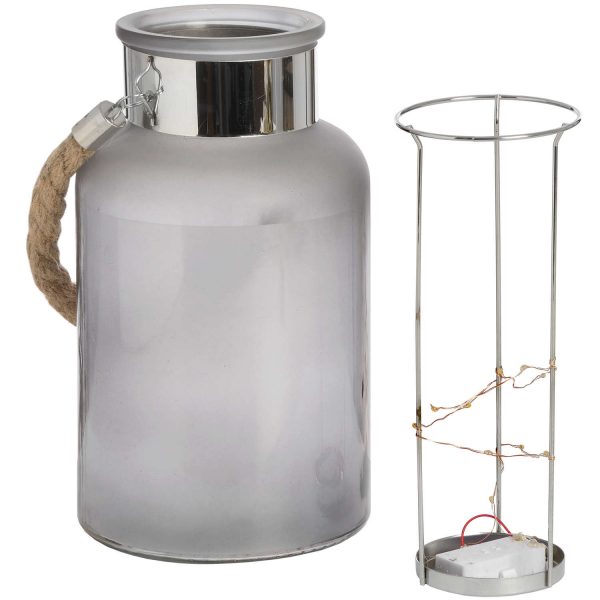 Frosted Glass Lantern With Rope Detail And Interior Led 3