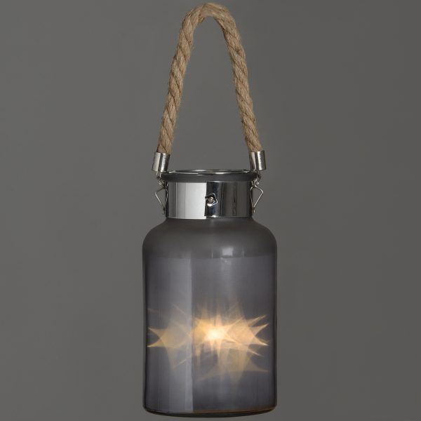 Frosted Glass Lantern With Rope Detail And Interior Led 4