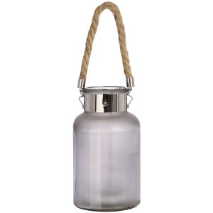 Frosted Glass Lantern With Rope Detail And Interior Led 5