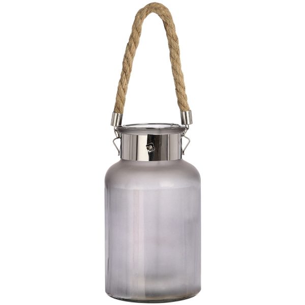 Frosted Glass Lantern With Rope Detail And Interior Led 5