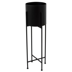 Large Matt Black Cylindrical Planter On Black Frame 2