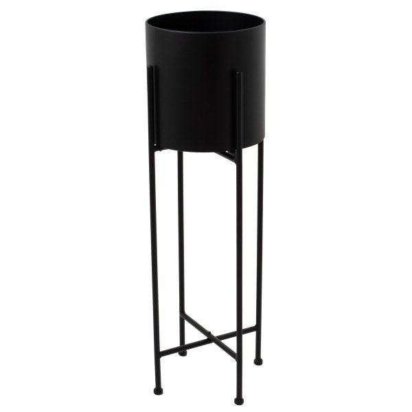 Large Matt Black Cylindrical Planter On Black Frame 2