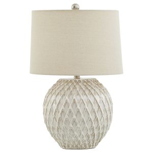 Lattice Ceramic Table Lamp With Linen Shade 5