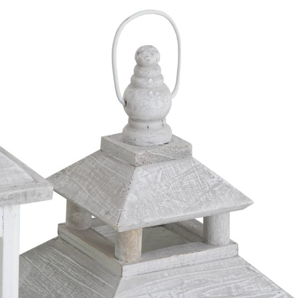 Set Of 3 White Window Style Lanterns With Open Top 2