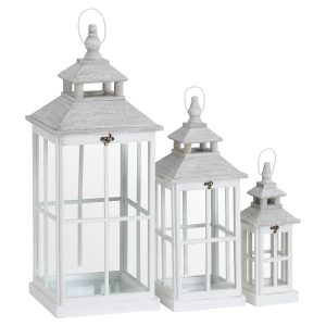 Set Of 3 White Window Style Lanterns With Open Top 3