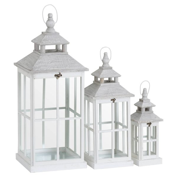 Set Of 3 White Window Style Lanterns With Open Top 3