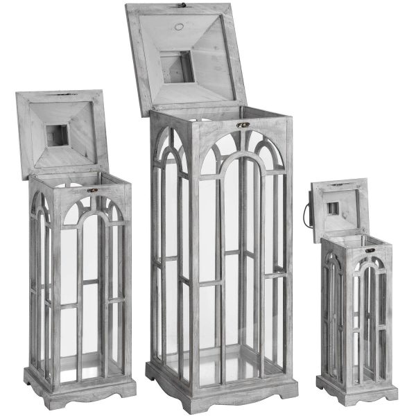 Set Of Three Wooden Lanterns With Archway Design 3