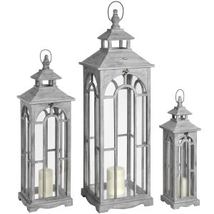 Set Of Three Wooden Lanterns With Archway Design 5