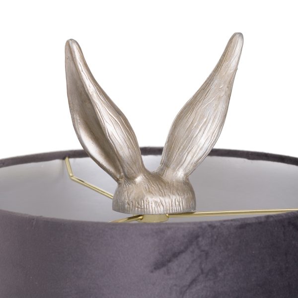 Silver Hare Table Lamp With Grey Velvet Shade 2