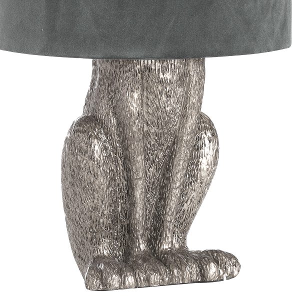 Silver Hare Table Lamp With Grey Velvet Shade 3