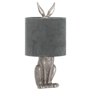 Silver Hare Table Lamp With Grey Velvet Shade 4