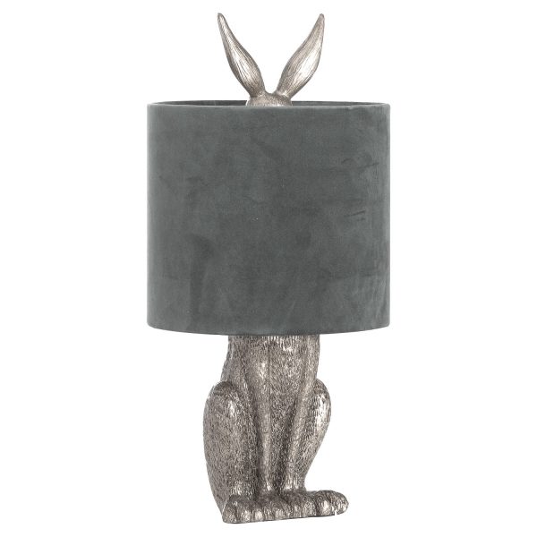 Silver Hare Table Lamp With Grey Velvet Shade 4