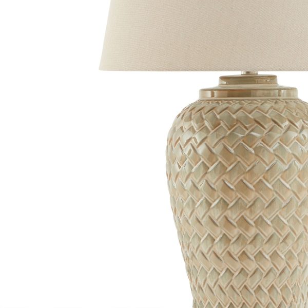 Woven Ceramic Table Lamp With Linen Shade 4