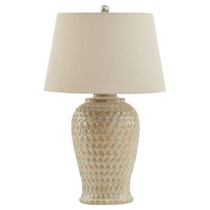 Woven Ceramic Table Lamp With Linen Shade 5