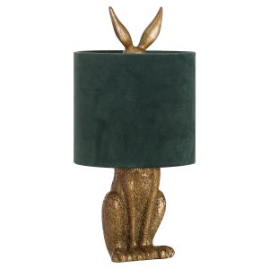 Antique Gold Hare Table Lamp With Green Velvet Shade 5