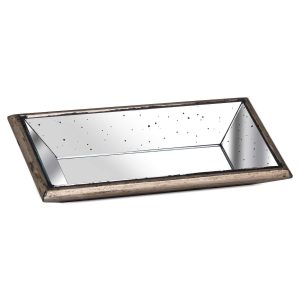Astor Distressed Mirrored Display Tray With Wooden Detailing 2