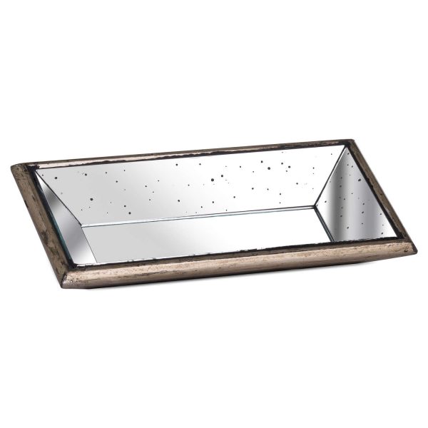 Astor Distressed Mirrored Display Tray With Wooden Detailing 2