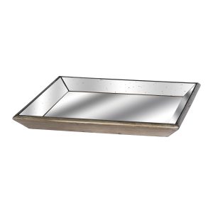Astor Distressed Mirrored Square Tray W Wooden Detailing Lge 2