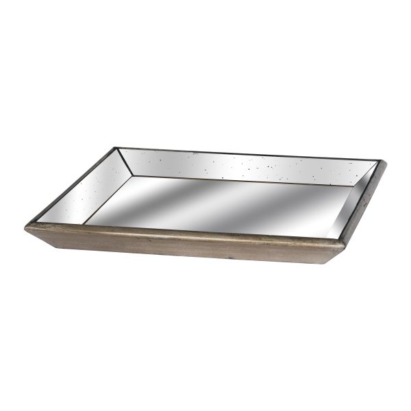 Astor Distressed Mirrored Square Tray W Wooden Detailing Lge 2