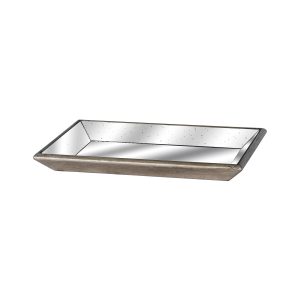 Astor Distressed Mirrored Tray With Wooden Detailing 2