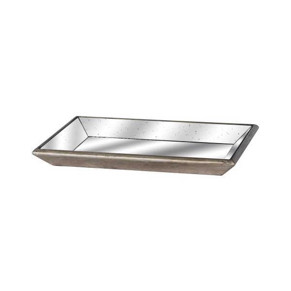 Astor Distressed Mirrored Tray With Wooden Detailing 2
