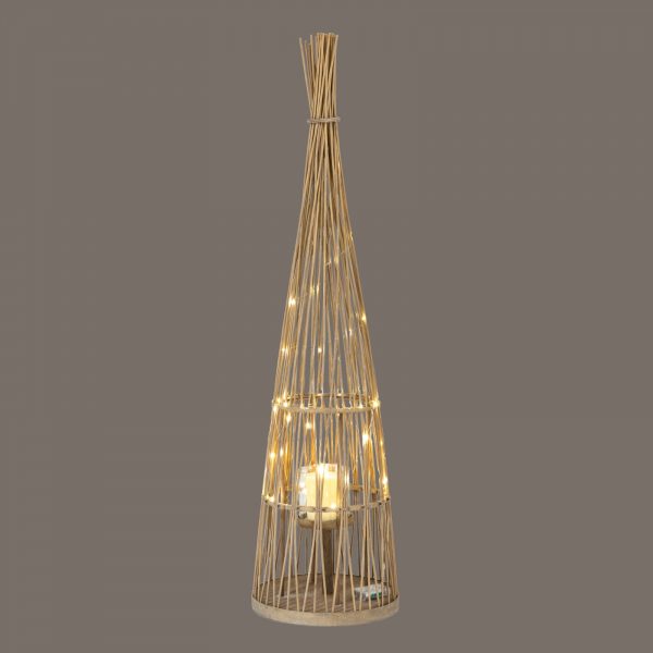 Large Conical Wicker Lantern With Glass Holder Led Lights 2