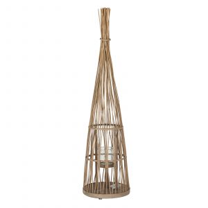 Large Conical Wicker Lantern With Glass Holder Led Lights 5