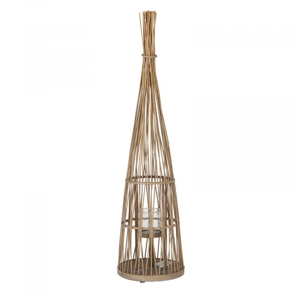 Large Conical Wicker Lantern With Glass Holder Led Lights 5