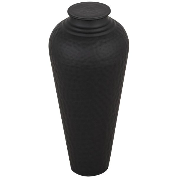 Matt Black Hammered Vase With Lid 3