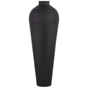 Matt Black Large Hammered Vase With Lid 4