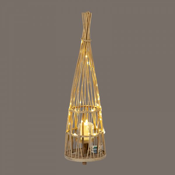 Medium Conical Wicker Lantern With Glass Holder Led Lights 2