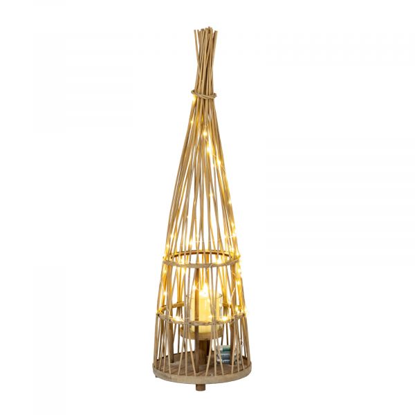 Medium Conical Wicker Lantern With Glass Holder Led Lights 4