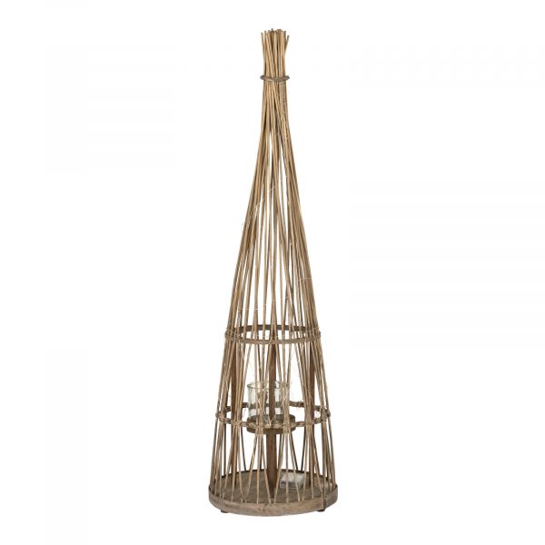 Medium Conical Wicker Lantern With Glass Holder Led Lights 5