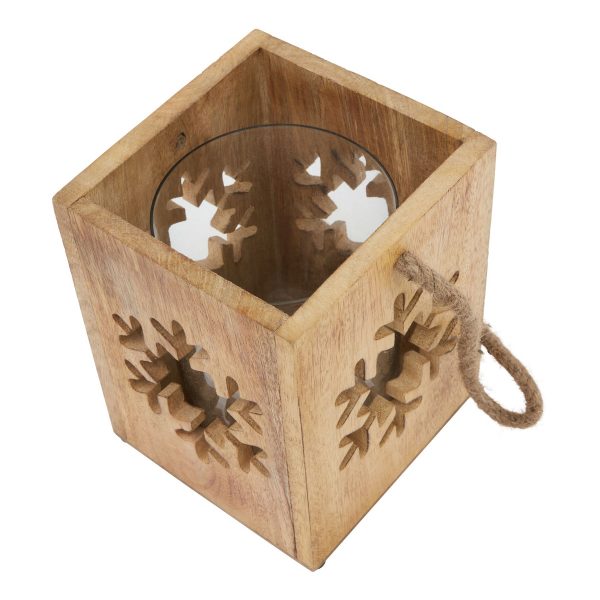 Natural Wooden Large Snowflake Tealight Candle Holder 2