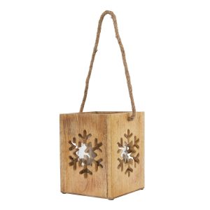 Natural Wooden Large Snowflake Tealight Candle Holder 3