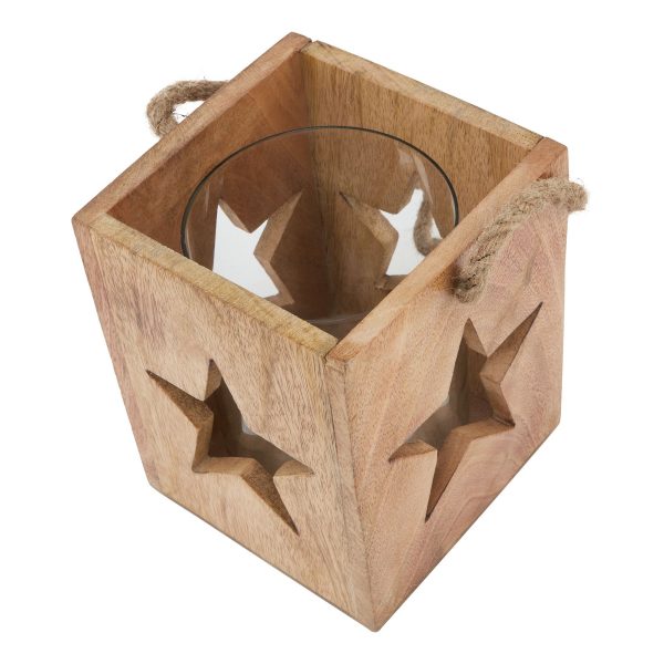 Natural Wooden Large Star Tealight Candle Holder 2