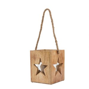 Natural Wooden Large Star Tealight Candle Holder 3