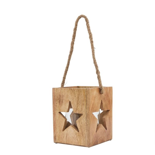 Natural Wooden Large Star Tealight Candle Holder 3
