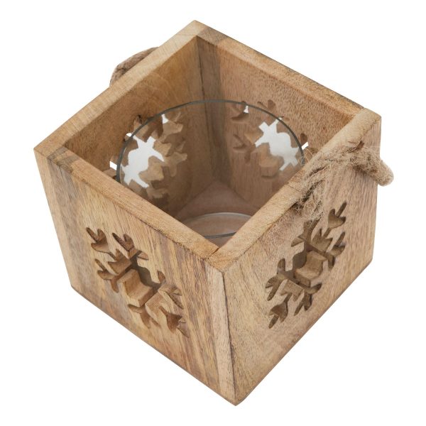 Natural Wooden Snowflake Tealight Candle Holder 2