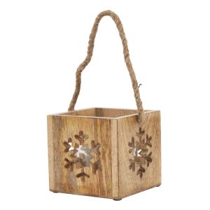Natural Wooden Snowflake Tealight Candle Holder 3