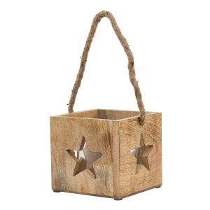 Natural Wooden Star Tealight Candle Holder 3