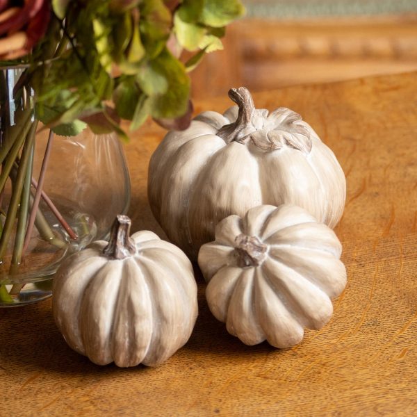 Set Of Six Carved Wood Effect Pumpkins 2