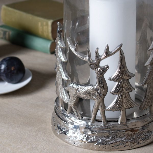 Silver Stag Scene Hurricane Lantern 2