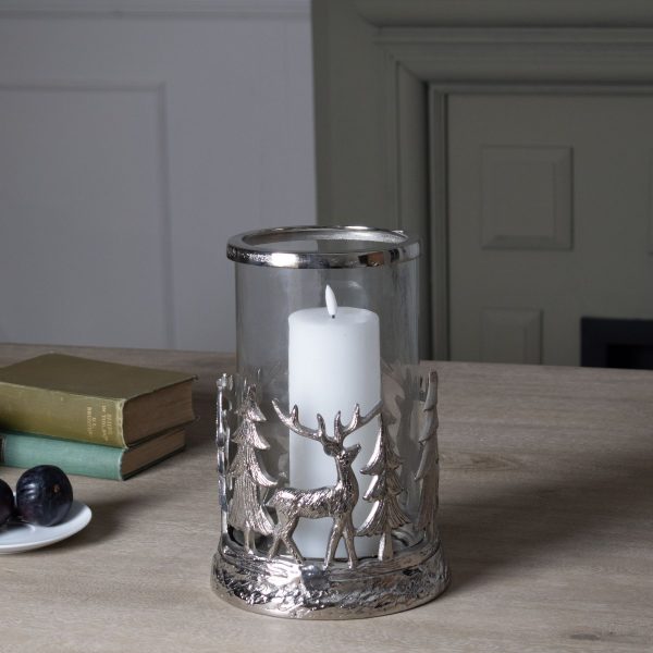 Silver Stag Scene Hurricane Lantern 3